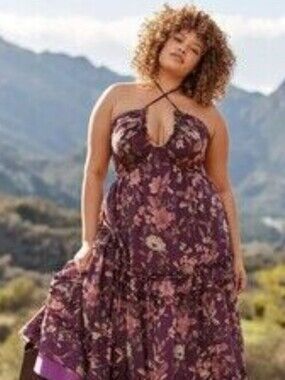 Torrid Festi Cross-Front Halter Maxi Dress Purple Floral Size 1x Boho NWOT 2x 2
